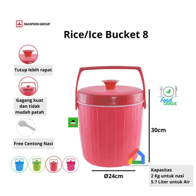 Maspion Termos Es dan Nasi Plastik Rice/Ice Bucket USA 8