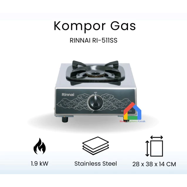 Kompor Rinnai 1 Tungku RI 511 SS Stainless Teflon